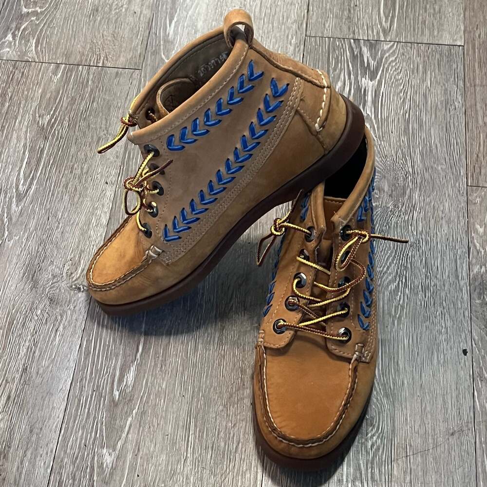 Sebago Artisan Blue Woven Stitch Camp Moccasin Ankle Boots Women's 7.5 Boho